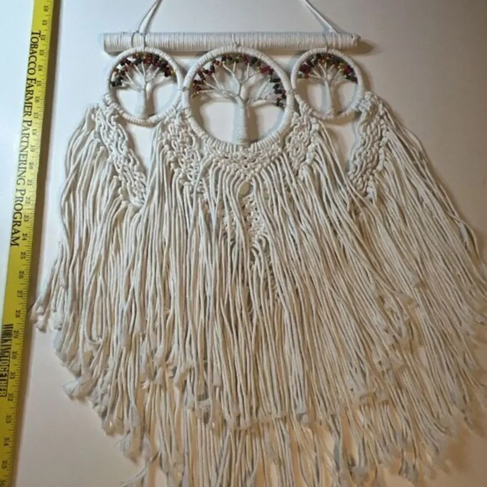 Macrame Tree Of Life White Rope Woven Wall Hanging Tapestry ‎ Boho New Hippy